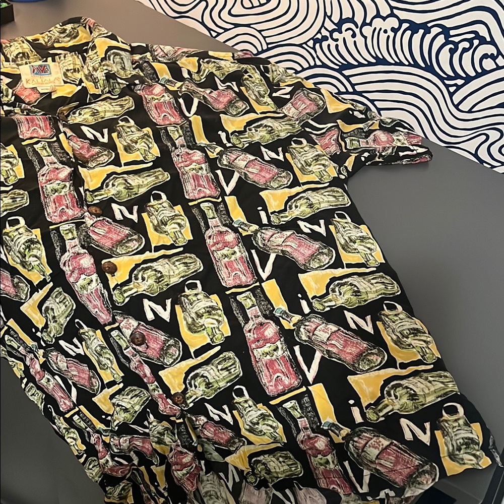 Vintage Black and Yellow Casual Button Down Shirt with Artistic Camouflage